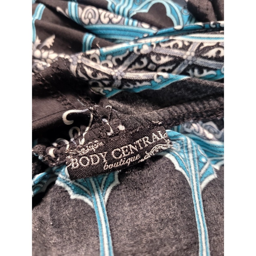 Vintage 90s Y2K Body Central Boho Sleaze V-neck Dress Baroque Teal Motif S/M - Picture 7 of 11